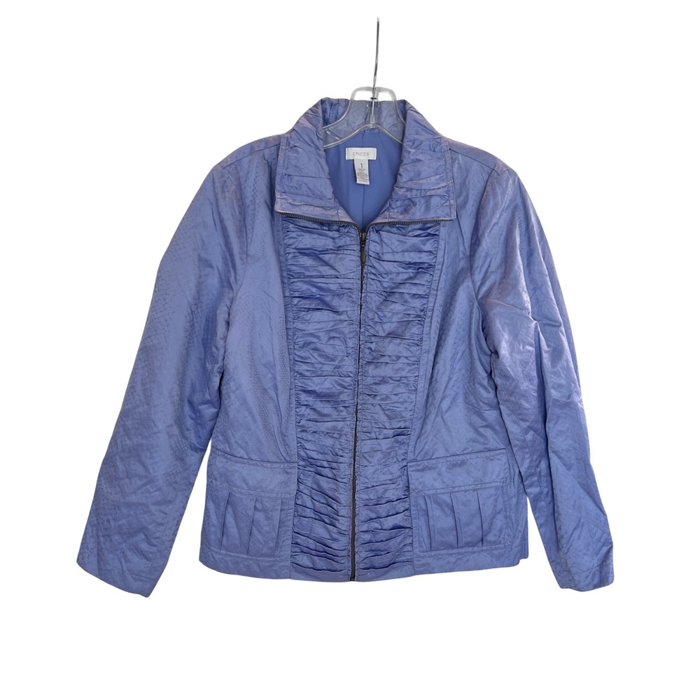 Chicos Lavender Snakeskin Metallic Ruched Zip Front Jacket Size 1 M  READ